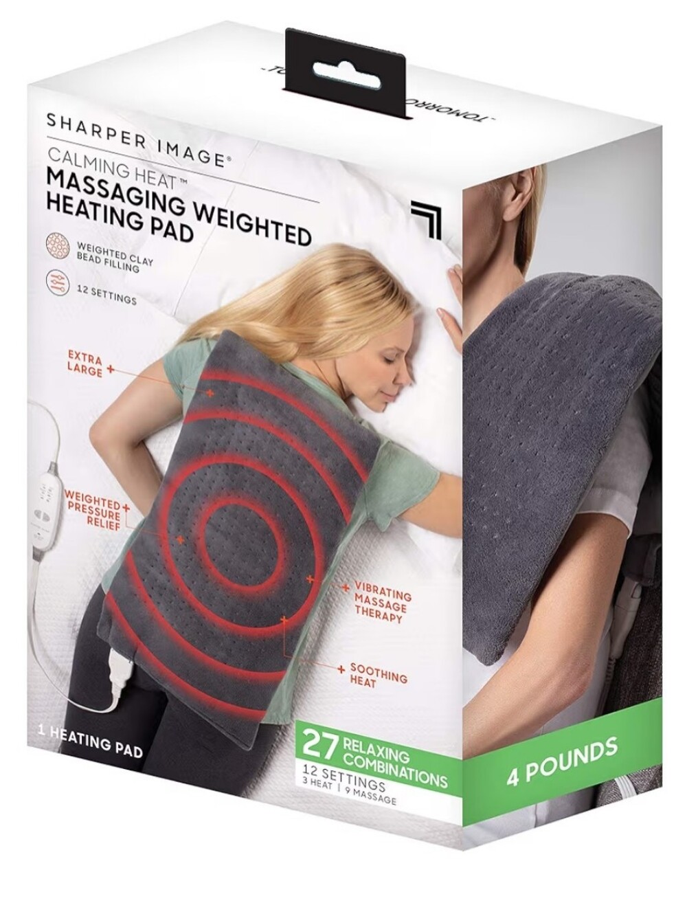 Sharper Image Gray Massaging Weighted Heating Pad